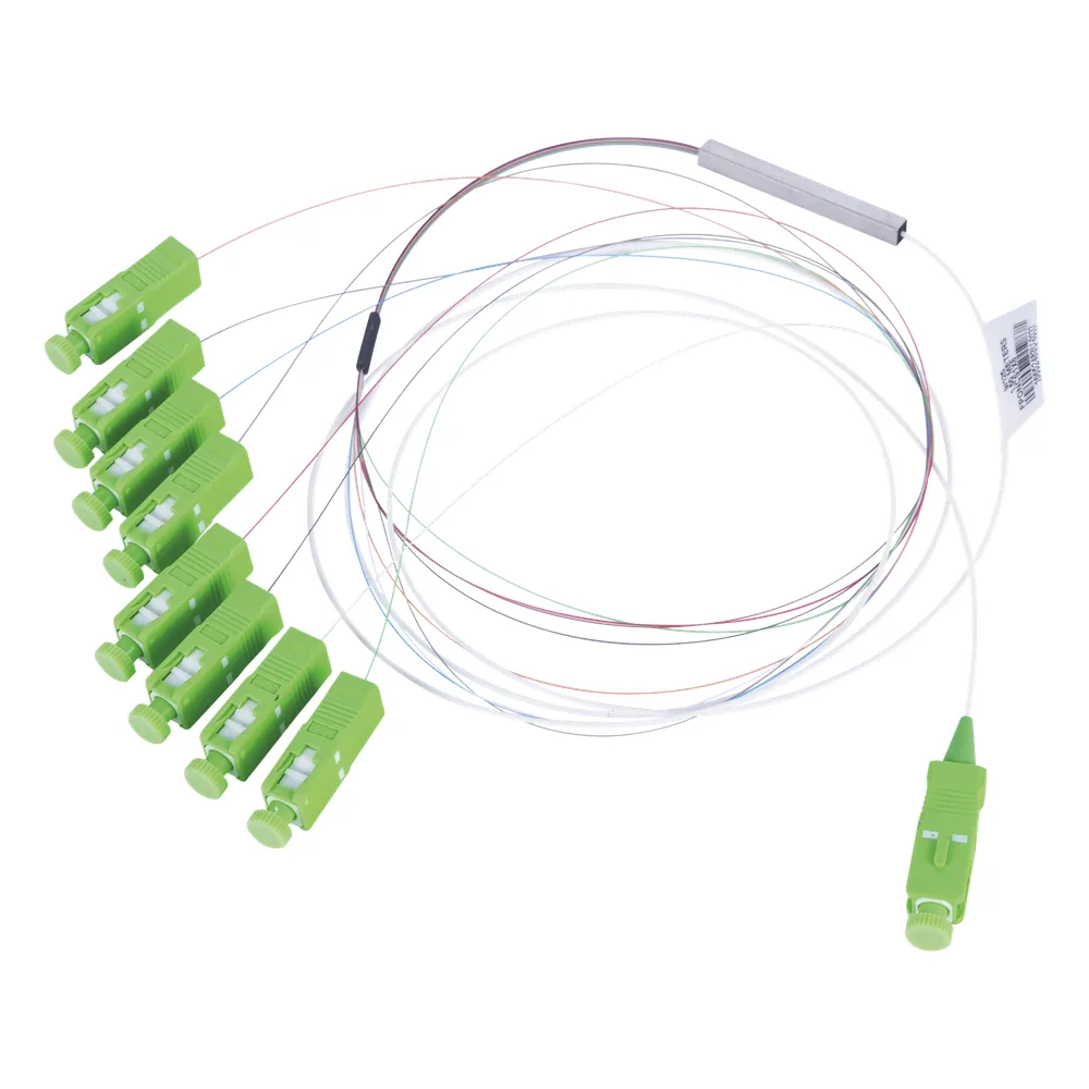 Divisor Óptico (Splitter) Tipo PLC, de 1x8, Con Conector de Entrada SC/APC y Conectores de Salida SC/APC