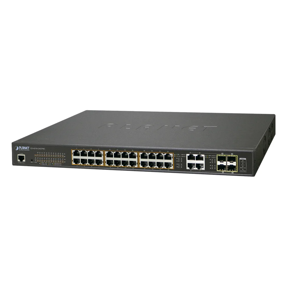 Switch Administrable L2, 24 puertos 10/100/1000T c/Ultra PoE + 4 puertos combo Gigabit TP/SFP, (600W)