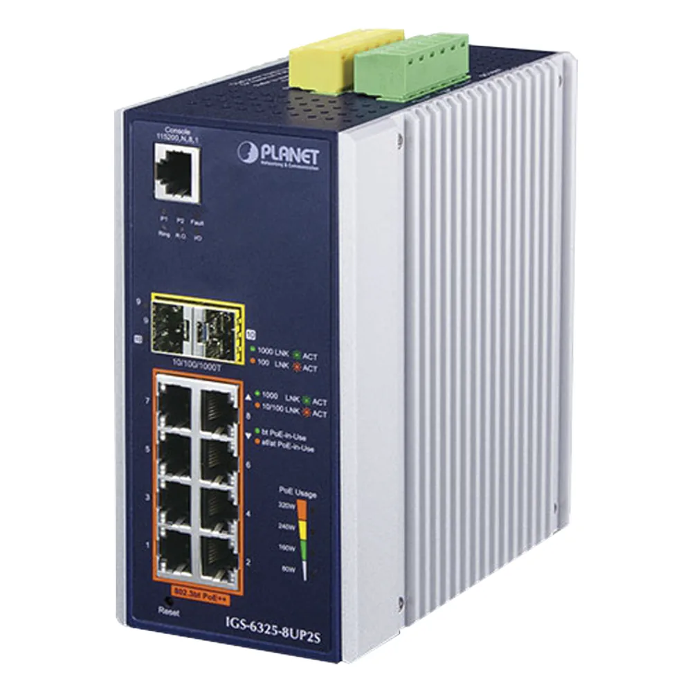 Switch Industrial Administrable Capa 3, 8 Puertos Gigabit PoE 802.3bt+, 2 Puertos 1 G / 2.5 G SFP+