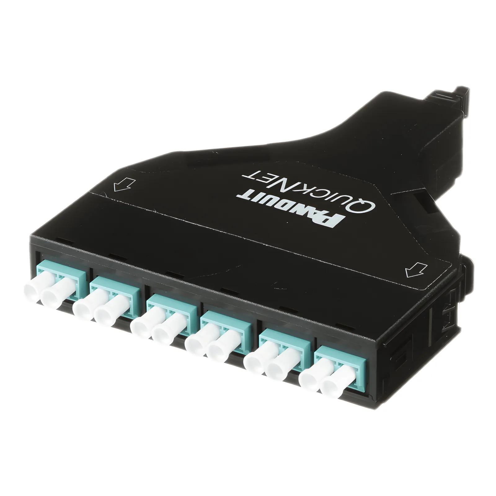 Cassette de Fibra Óptica SFQ QuickNet™ de 6 Adaptadores LC Dúplex (12 Fibras) a MPO, Para Fibra Multimodo OM4, Método A, Color Negro