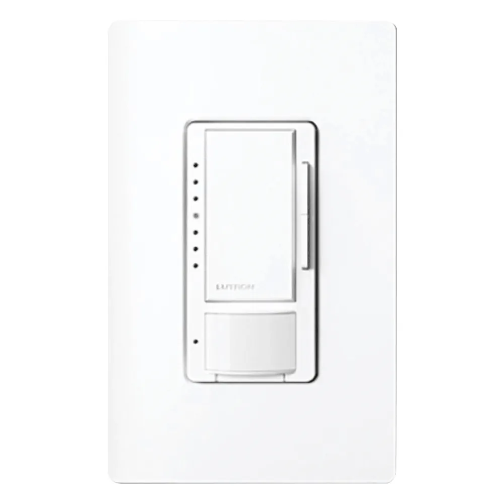 Atenuador de pared Maestro con sensor de ocupación y vacancia PIR, 600 W incandescente o 150 W LED y CFL regulables, 120 V, sin cable neutro, unipolar o multilocalización