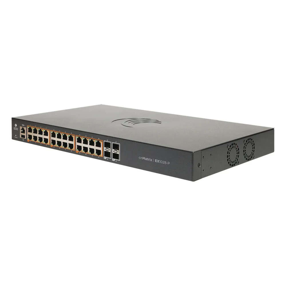 Switch cnMatrix EX1028 de 24 puertos PoE 802.3af/at, 200 W, Gigabit Ethernet y 4 SFP, Capa 2, gestión en la nube
