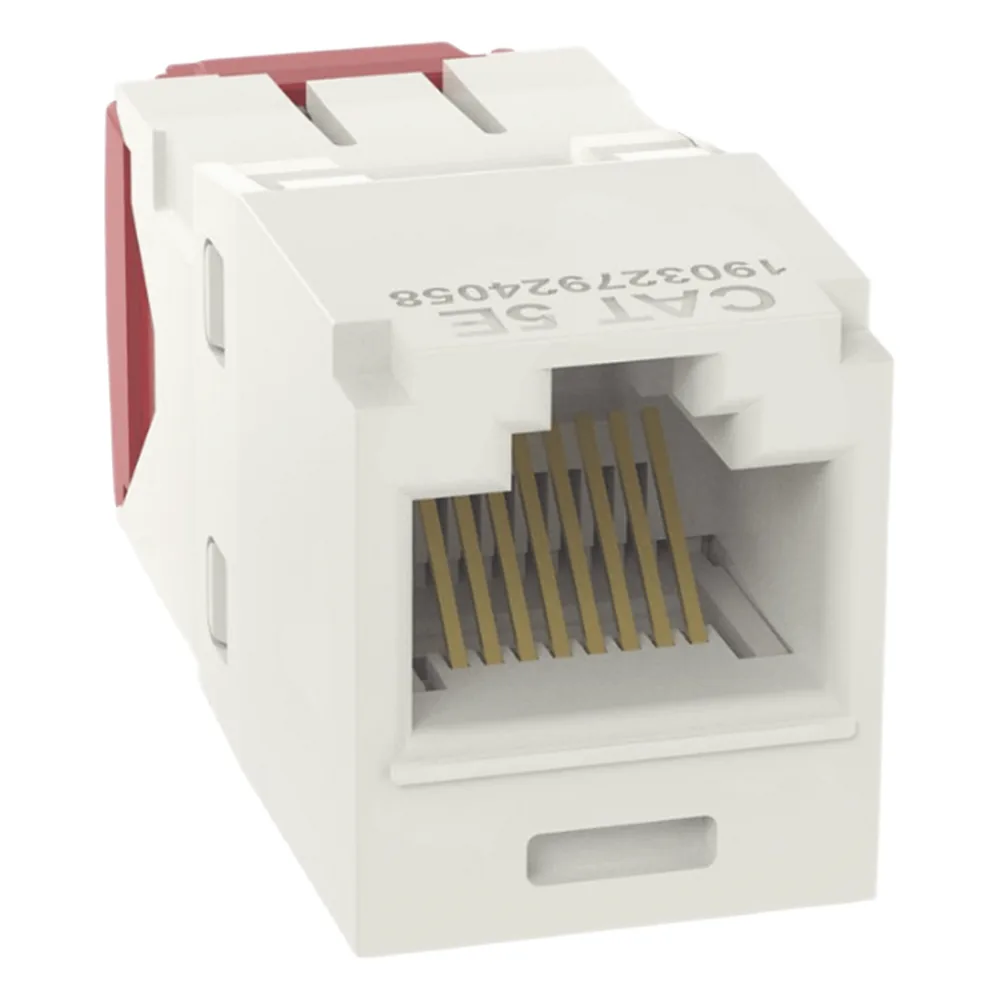 Conector Jack RJ45 Estilo TG, Mini-Com, Categoría 5e, de 8 Posiciones y 8 Cables, Color Blanco Mate
