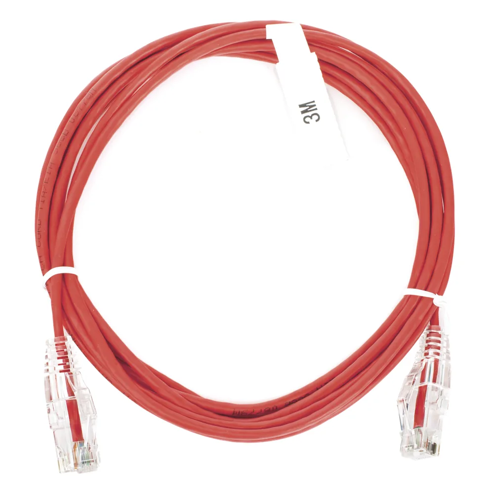 Cable de Parcheo Slim UTP Cat6 - 3 Metros (9.84 Pies) Rojo Diámetro Reducido (28 AWG)