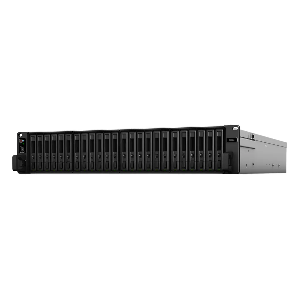 NAS Todo Flash FlashStation FS3600 | 24 Receptáculos | Intel Xeon D-1567 12 Núcleos | 16 GB RAM (Ampliable a 128 GB) | 195,000 IOPS Escritura Aleatoria iSCSI 4K | 10 GbE | Compatible con Virtualización | Protección de Datos Int