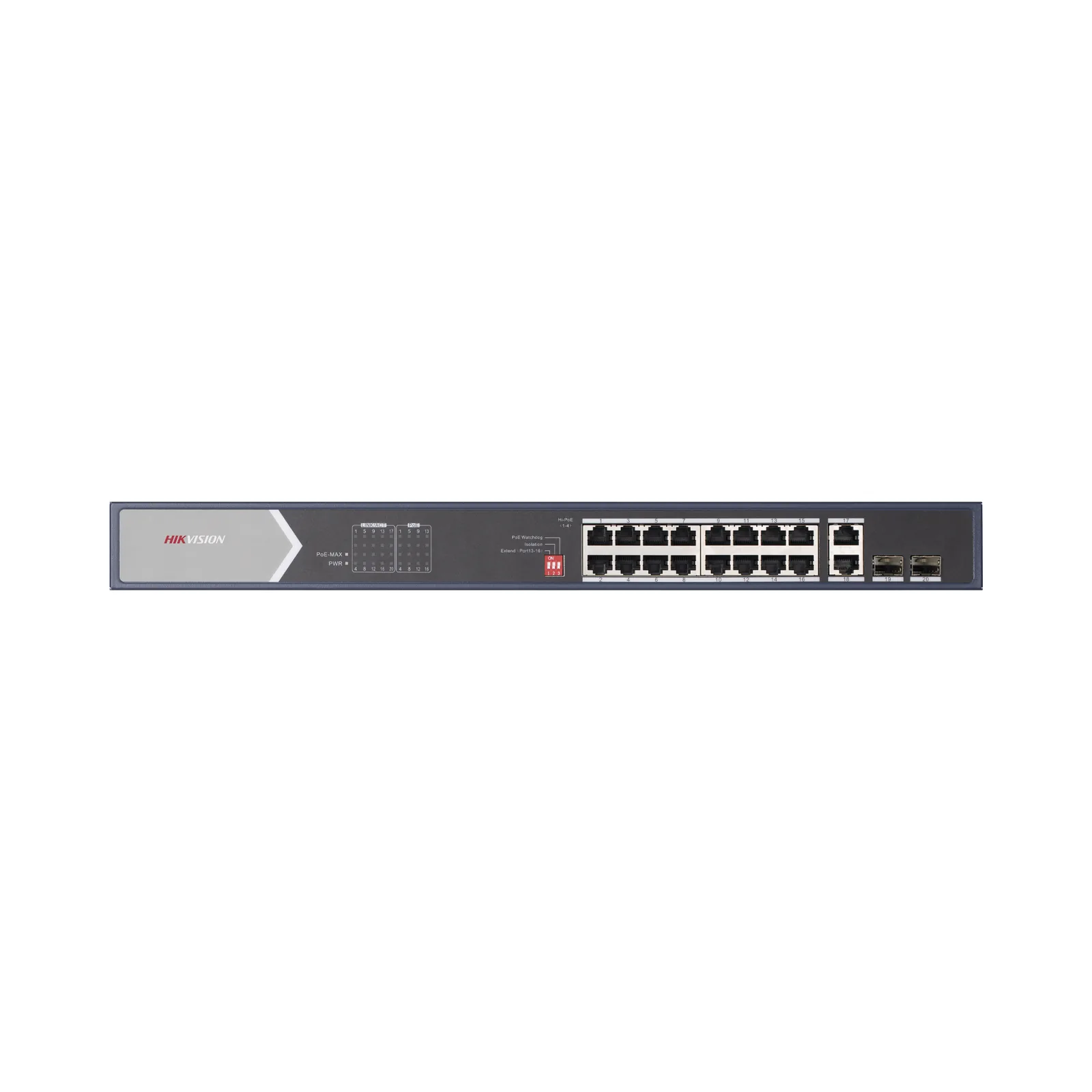 Switch Gigabit PoE+ / No Administrable / 16 Puertos 1000 Mbps PoE+ (4 Puertos PoE++ 90 W) / 2 Puertos 1000 Mbps Uplink + 2 Puertos SFP de Uplink / Modo Extendido hasta 300 Metros / 225 W