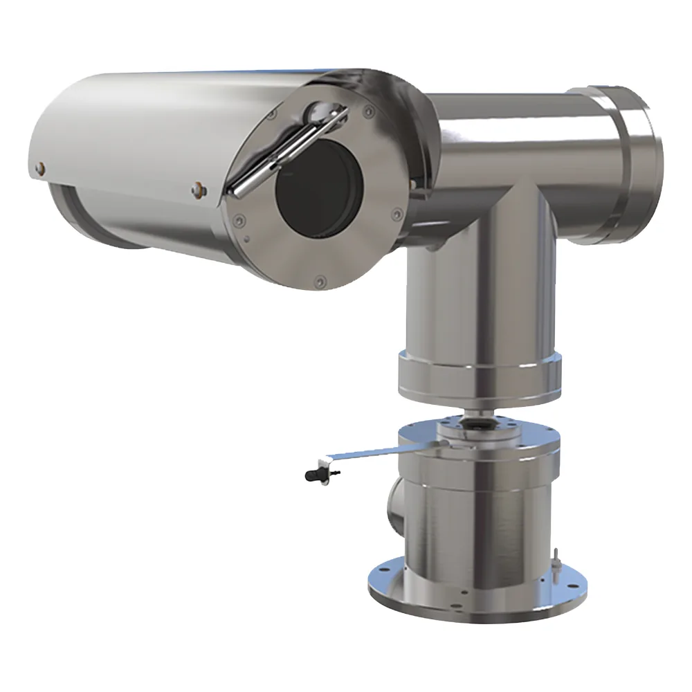 Camara IP PTZ antiexplosion 2MP, 32X, IP68, WiseStream II / con wiper / acero inoxidable / conexion de fibra optica