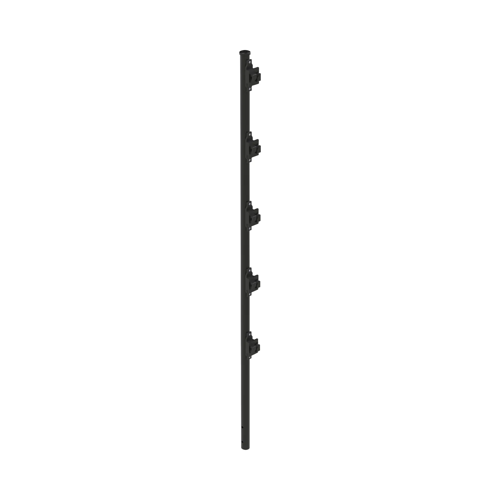 Poste con 5 Aisladores de PASO para Cerca Electrificada. Tubo Galvanizado de 1.2m, cal. 18 de 1" Diam. + Pintura Negra Aplicación en Polvo.