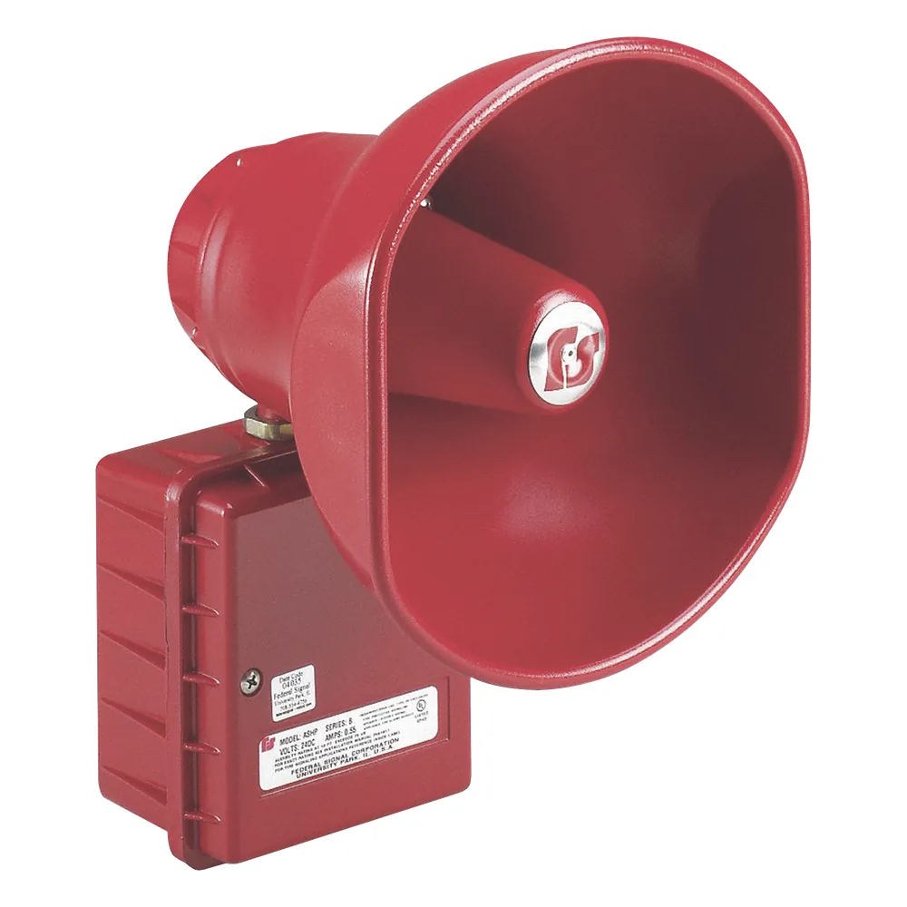 Altavoz amplificado, 30 Watts, Aprobado por CSFM y Listado contra incendios UL, 24 VCD, Color Rojo