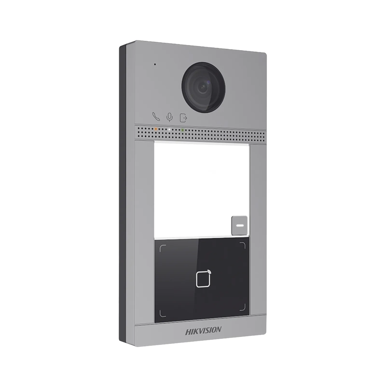 Videoportero IP 2 Megapixel / Llamada y Apertura Remota desde App Hik-Connect / PoE / Exterior IP65 + Antivandalico IK08 / 1 Departamento / Apertura con Tarjeta / Soporta 2 Puertas y hasta 6 Monitores
