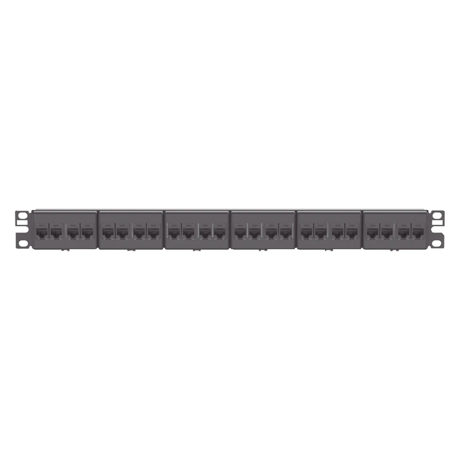 Panel de Parcheo con 24 Acopladores Mini-Com, Plano, Categoría 6, de 1 UR, Color Negro