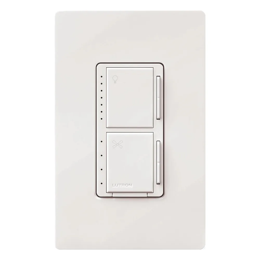 Control de pared dual Maestro LED+ para ventilador de techo y luz: 4 velocidades y atenuador de 75 W LED o 250 W incandescente, 120 V, unipolar, sin cable neutro