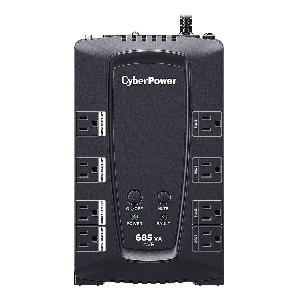 UPS de 685 VA/390 W, Topología Línea Interactiva, Entrada 120 Vca NEMA 5-15P, Tipo Gabinete Compacto, Con 8 Tomas NEMA 5-15R