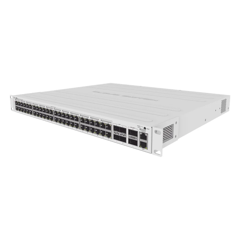 Cloud Router Switch 48 puertos PoE 802.3af/at Gigabit, 4 puertos SFP+ 10G, 2 puertos QSFP+ 40G, Montaje en Rack