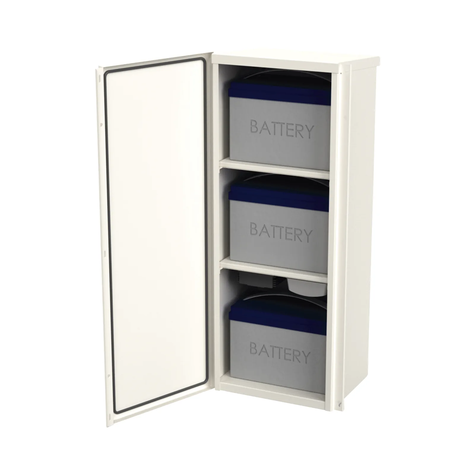 Gabinete Acero Galv. para 3 Bat. PL110D12. Puerta Sin Ventilación. Acc. de piso o poste No incluidos (400 x 1060 x 300mm).