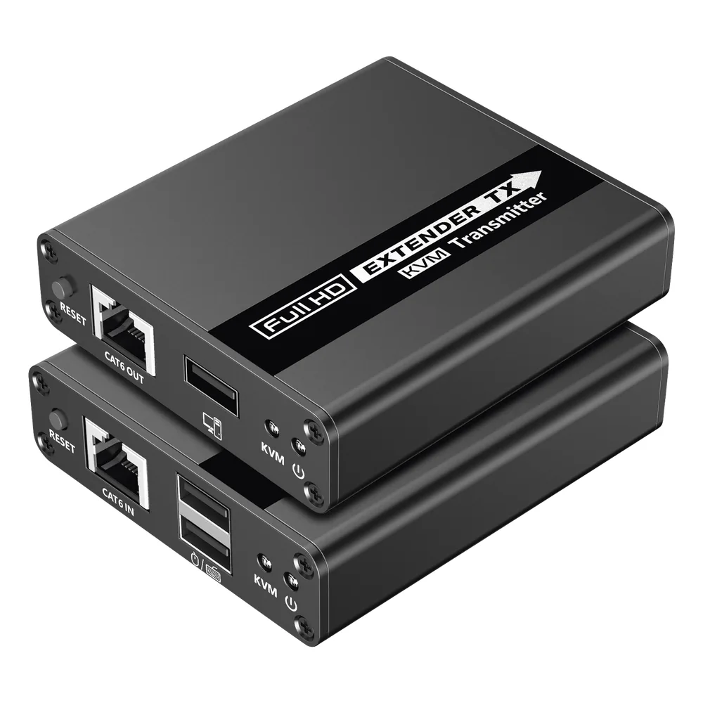Kit extensor KVM (HDMI y USB) | 40m a 4k@30Hz | 70m a 1080P@60Hz | Cat 6, 6a y 7 | CERO LATENCIA | HDR | Salida Loop | Salida de audio de 3.5mm |