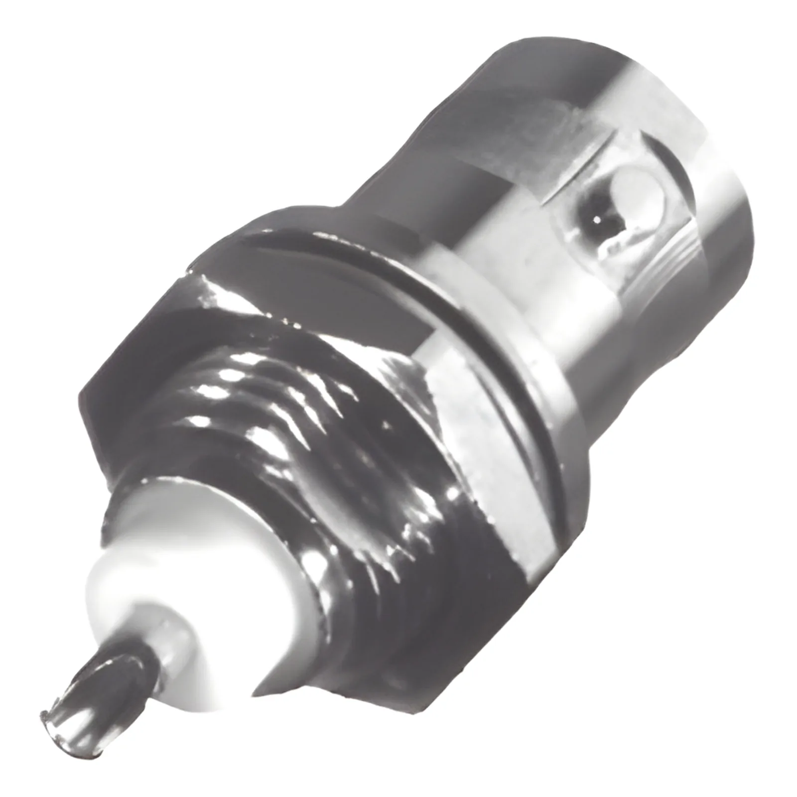Conector BNC Hembra para Chasis, Montaje Frontal, Soldable, D-Plano, Troquelado, Niquel/ Oro/ Delrin.