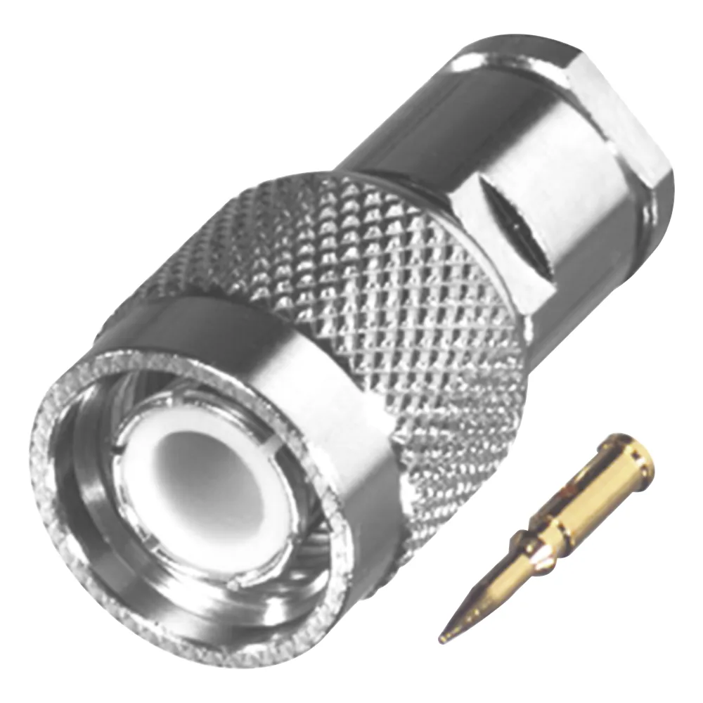 Conector TNC Macho Especial de Rosca, Sin Herrajes para Cables RG-58/U, Níquel // Delrin.