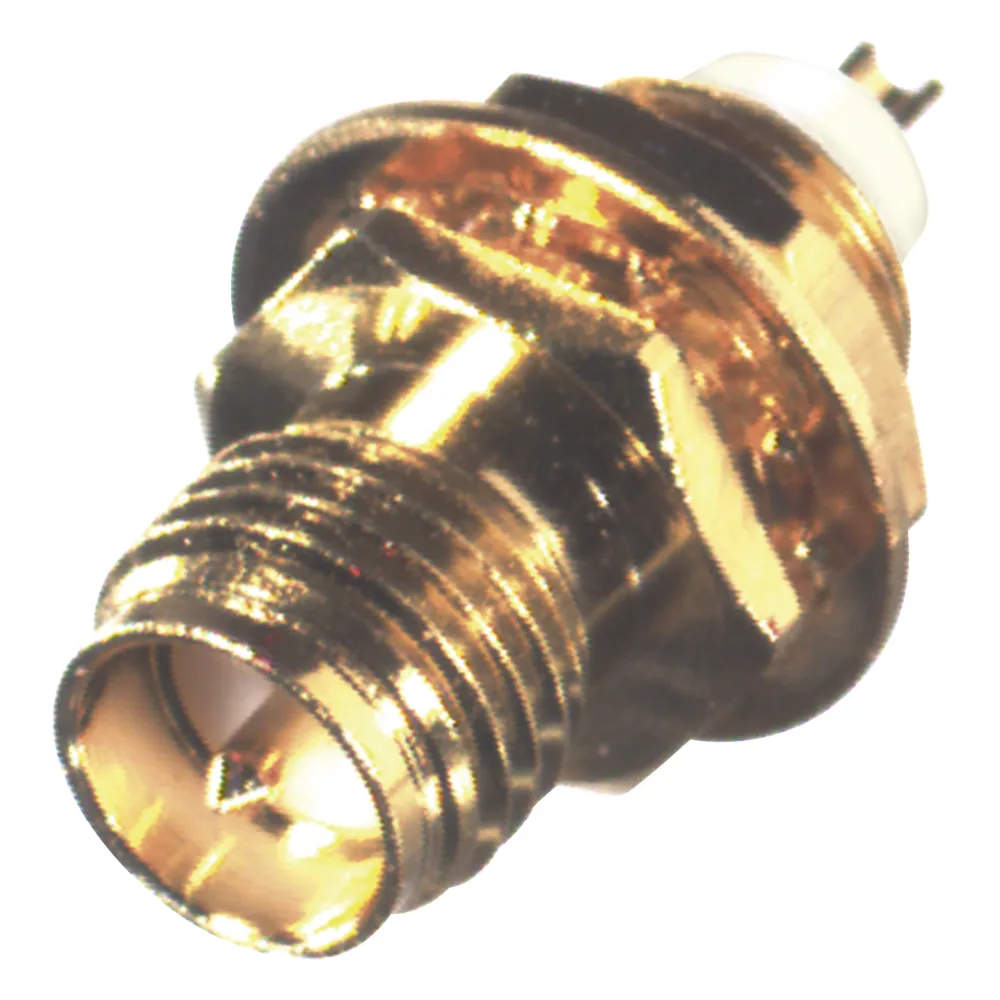 Conector SMA Hembra Inverso de Montaje Frontal en Panel, D-Plano, Soldable, Oro/ Oro/ Teflón.