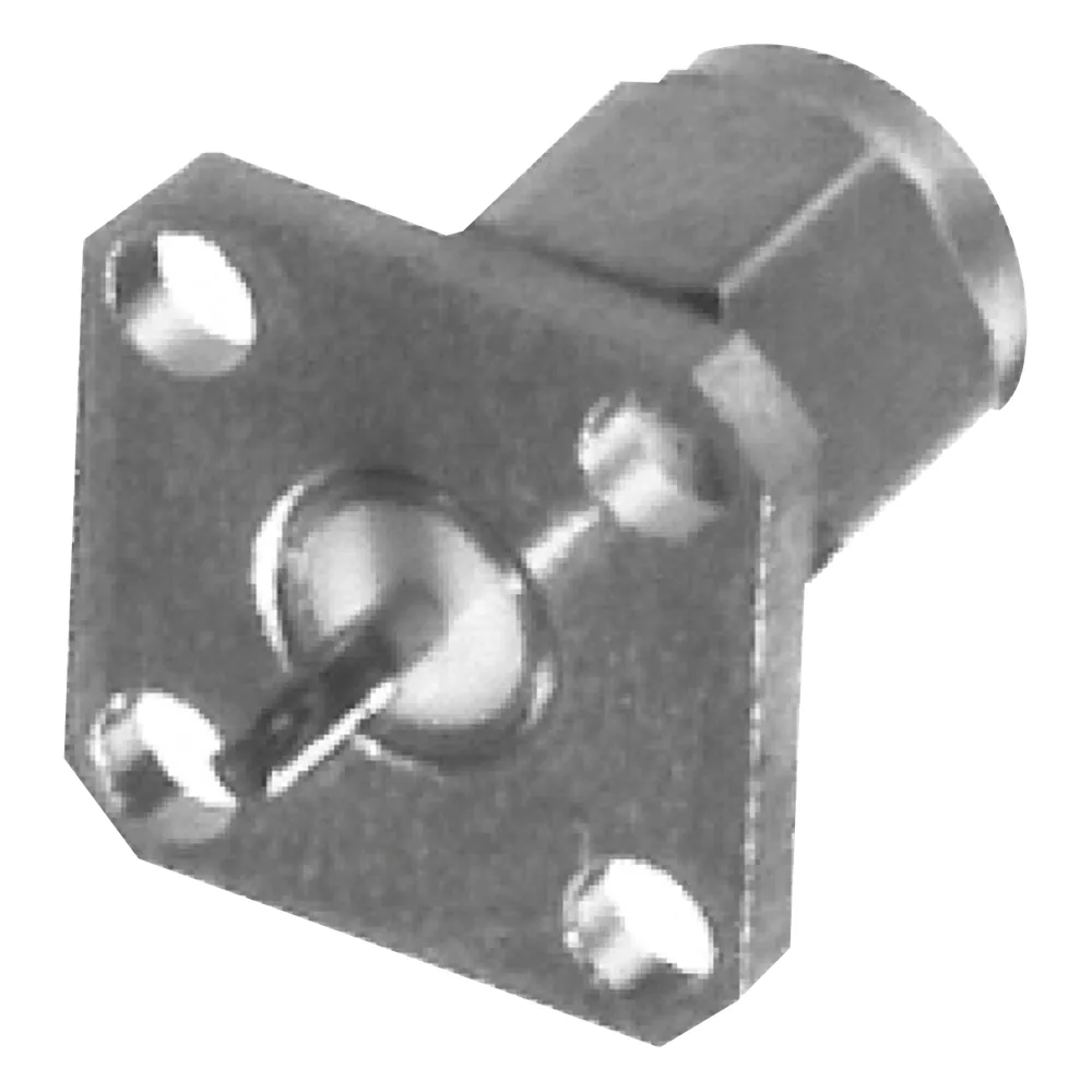 Conector SMA Macho de Montaje en Panel de 4 Perforaciones y Terminal Soldable, Níquel/ Oro/ Teflón.â€‹