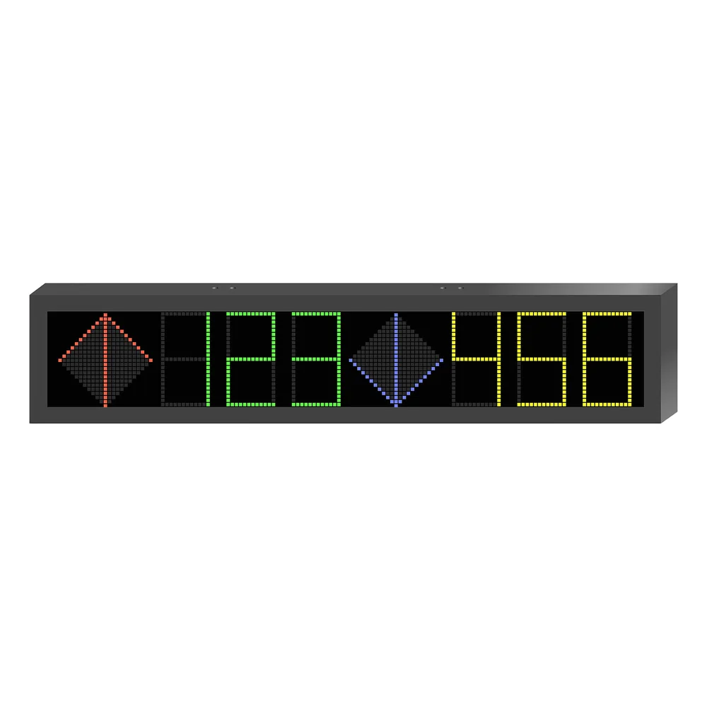 Panel LED de Estacionamiento Hikvision / 6 Dígitos con 2 Flechas / 7 Colores RGB / Comunicación RS485 y RJ45 / Display en Tiempo Real / Iconos Especiales / Montaje por Suspensión