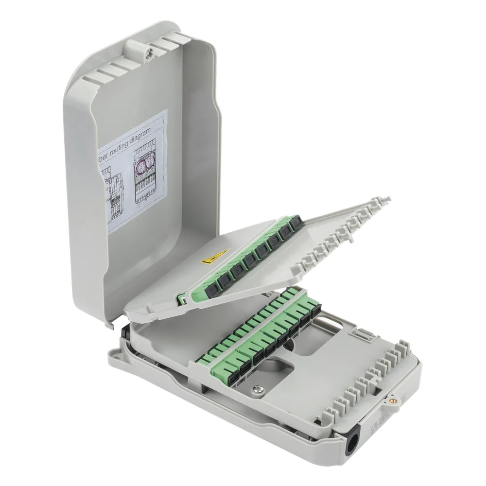 Caja Terminal de Fibra Óptica para instalación en interior, montaje en pared, 16 acopladores SC/APC monomodo, hasta 16 empalmes