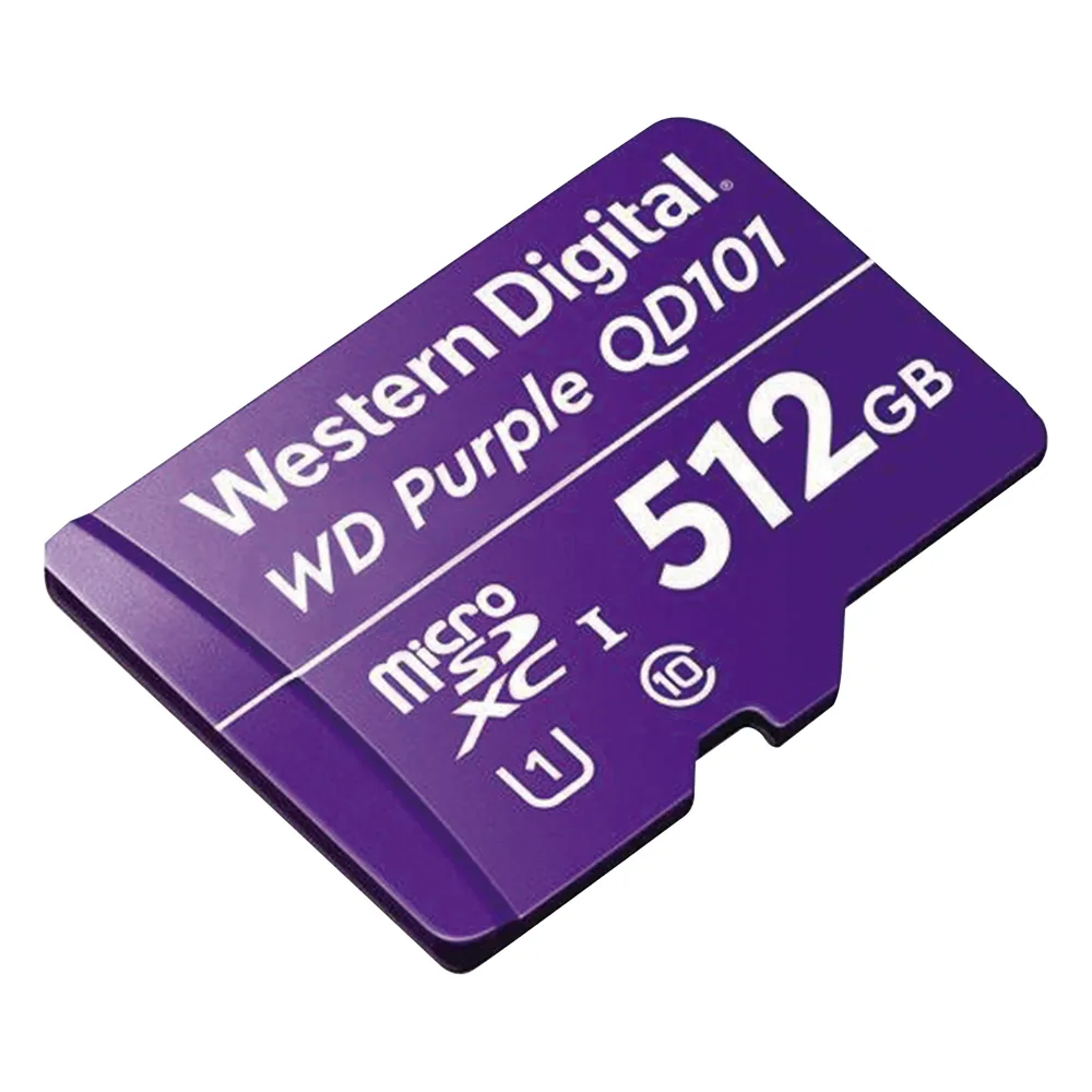 Memoria microSD de 512 GB PURPLE, Especializada Para Videovigilancia, 10 VECES MAYOR DURACIÓN, 3 AÑOS DE GARANTIA