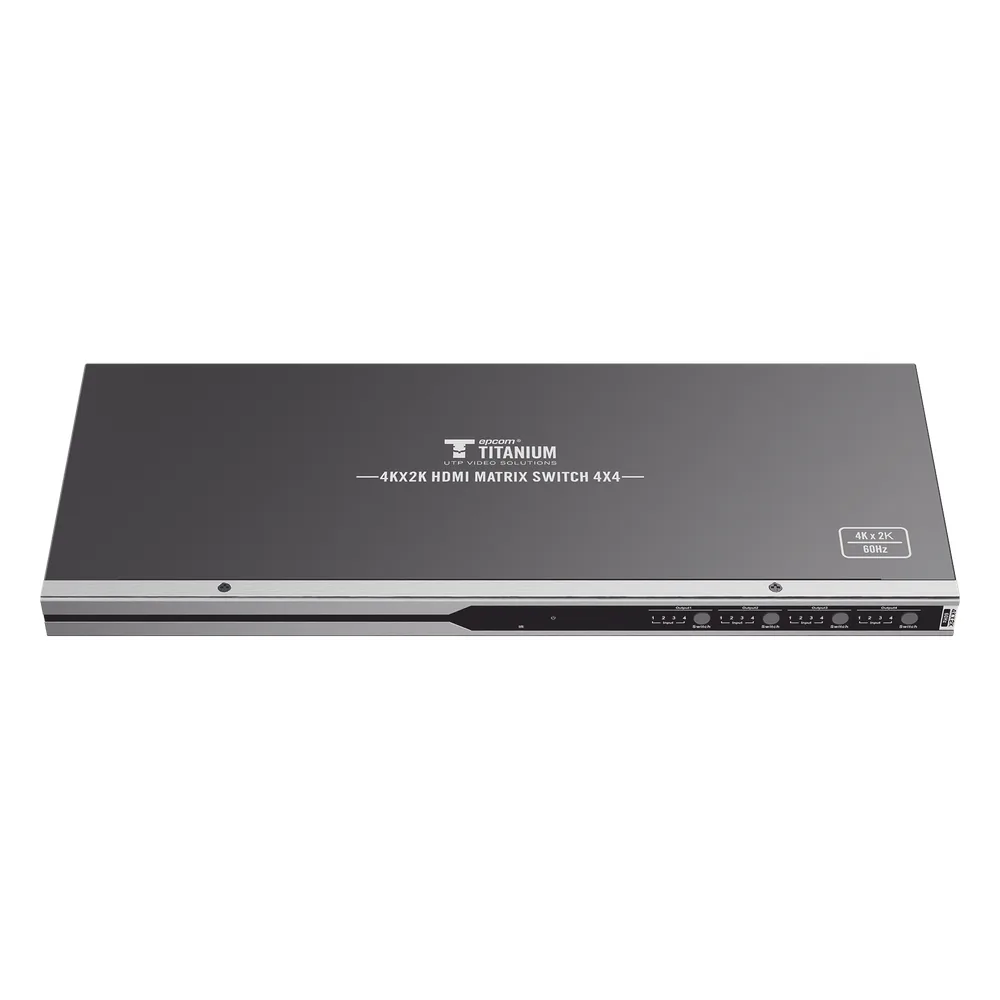 MATRICIAL 4 x 4 / 4 Entradas y 4 Salidas en HDMI / 4K × 2K @ 60Hz / 18Gbps / HDMI 2.0 / HDCP 2.2 / 3D / Conmutación por Botón, RS232 o Control Remoto / IDEAL PARA CENTROS DE MONITOREO, COMPARACION Y ANALISIS.