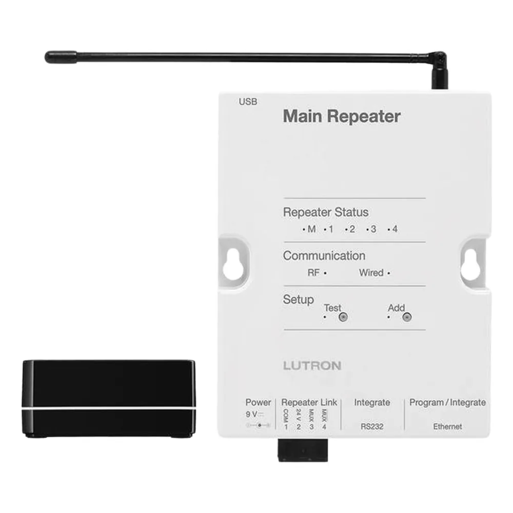 Paquete base para sistema de iluminación RadioRA 2 con repetidor principal y Connect Bridge para control desde la app Lutron Connect