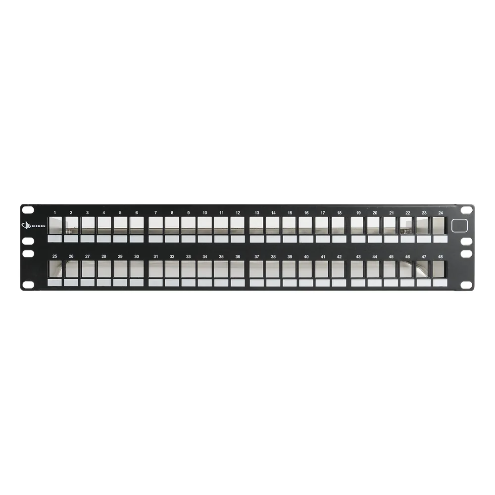 Patch Panel UTP Keystone de 48 Puertos Modular (Vacío), Plano, 2UR, Compatible con Jacks Keystone UTP Z-MAX y MAX