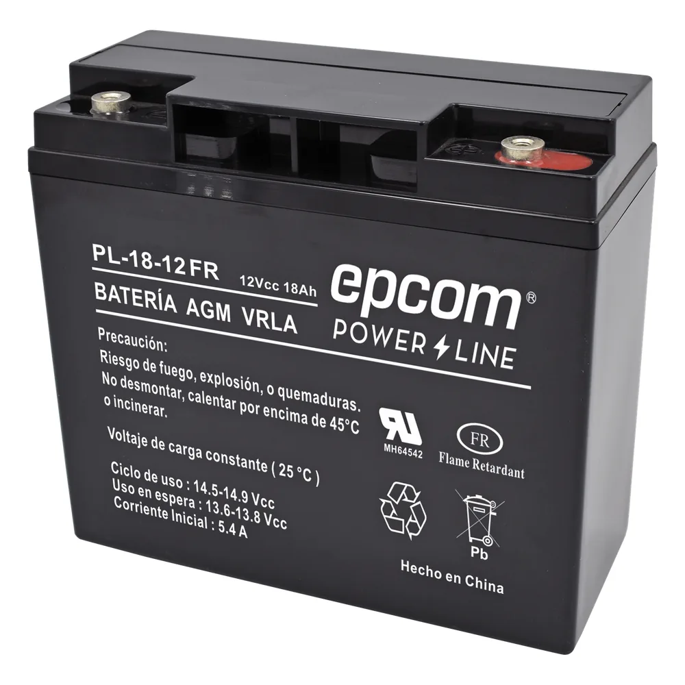 Batería 12 Vcc / 18 Ah / UL / AGM-VRLA / Retardante a la flama / Para uso en equipo electrónico,Alarmas de intrusión / Incendio/ Control de acceso / Video Vigilancia / Terminales tipo M5 ( HEX ) / Cargador recomendado CHR-80.