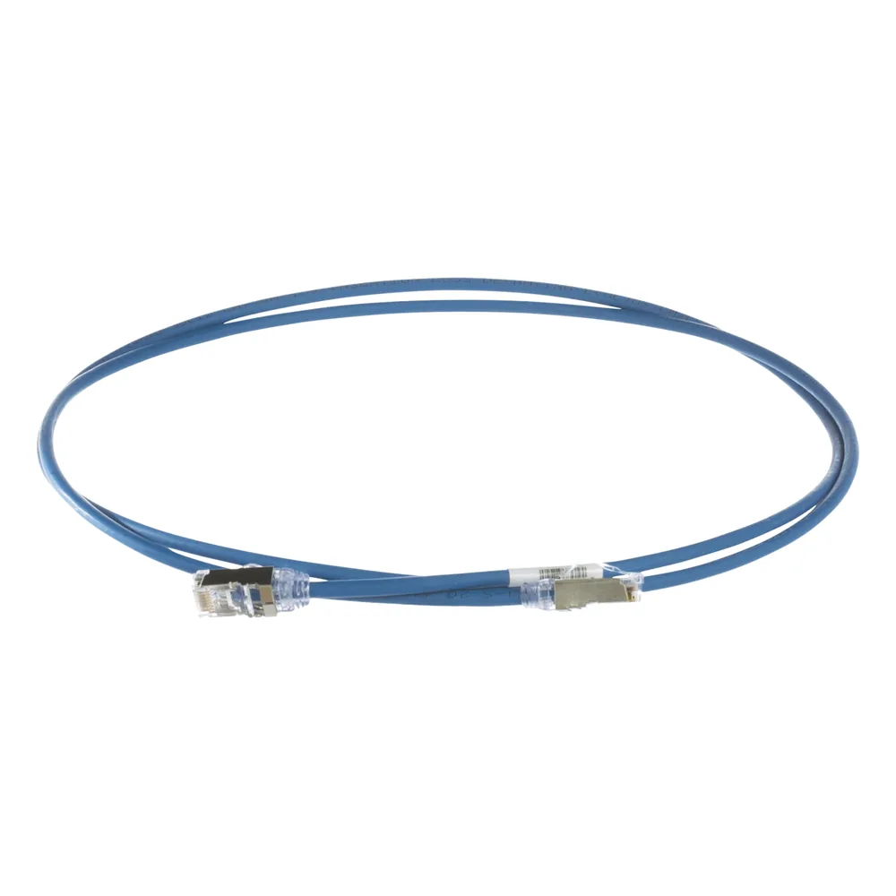 Patch Cord Cat6A, Diametro Reducido 28 AWG, Blindado S/FTP, CM/LS0H, 15 Metros (49.21 Pies), Color Azul
