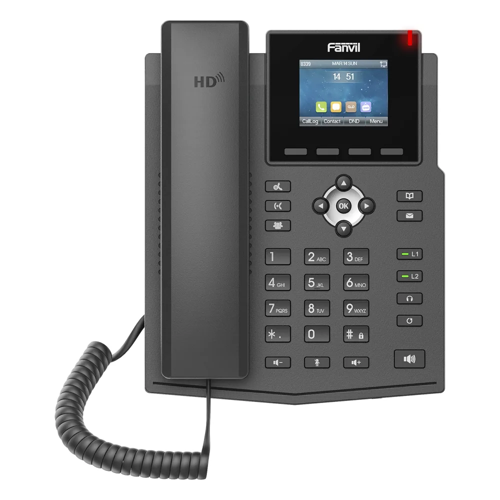 Teléfono IP empresarial para 4 líneas SIP con pantalla LCD de 2.4 pulgadas a color, Opus y conferencia de 6 participantes, PoE.