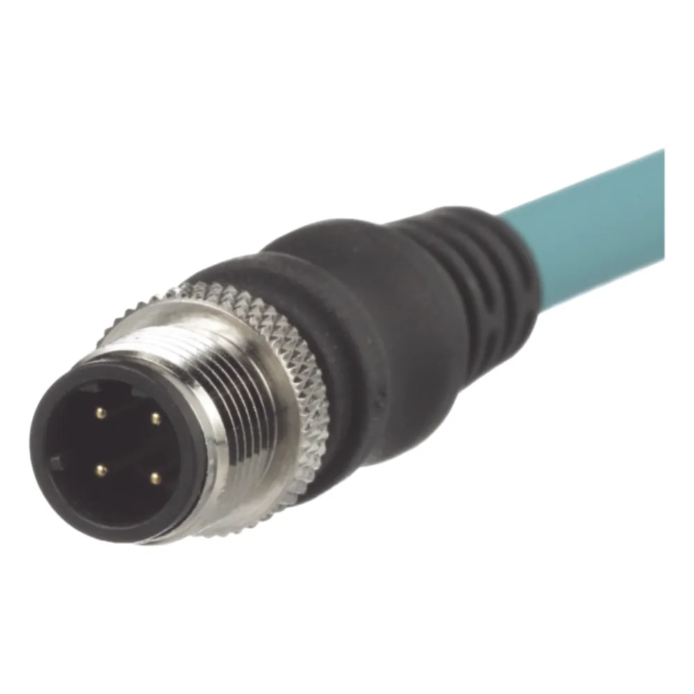 Cable de Conexión IndustrialNet Cat5e, de M12 D-Code Macho Recto a M12 D-Code Macho Angulado, Blindado S/FTP, Forro TPO, Color Azul Cerceta, 1 Metro