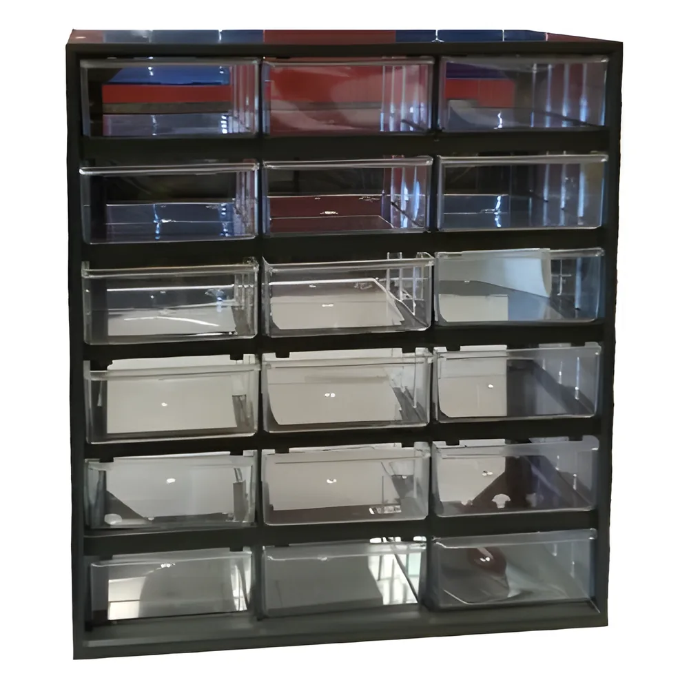 Gabinete con Marco Color Negro y 18 Compartimentos de Polipropileno Translucido
