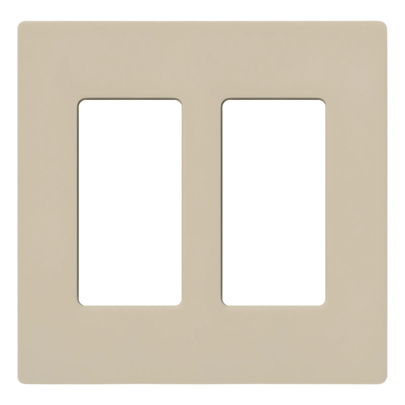 Placa de pared de 2 espacios sin tornillos visibles, acabado satinado color taupe, para atenuadores, apagadores y controles Lutron de estilo Designer