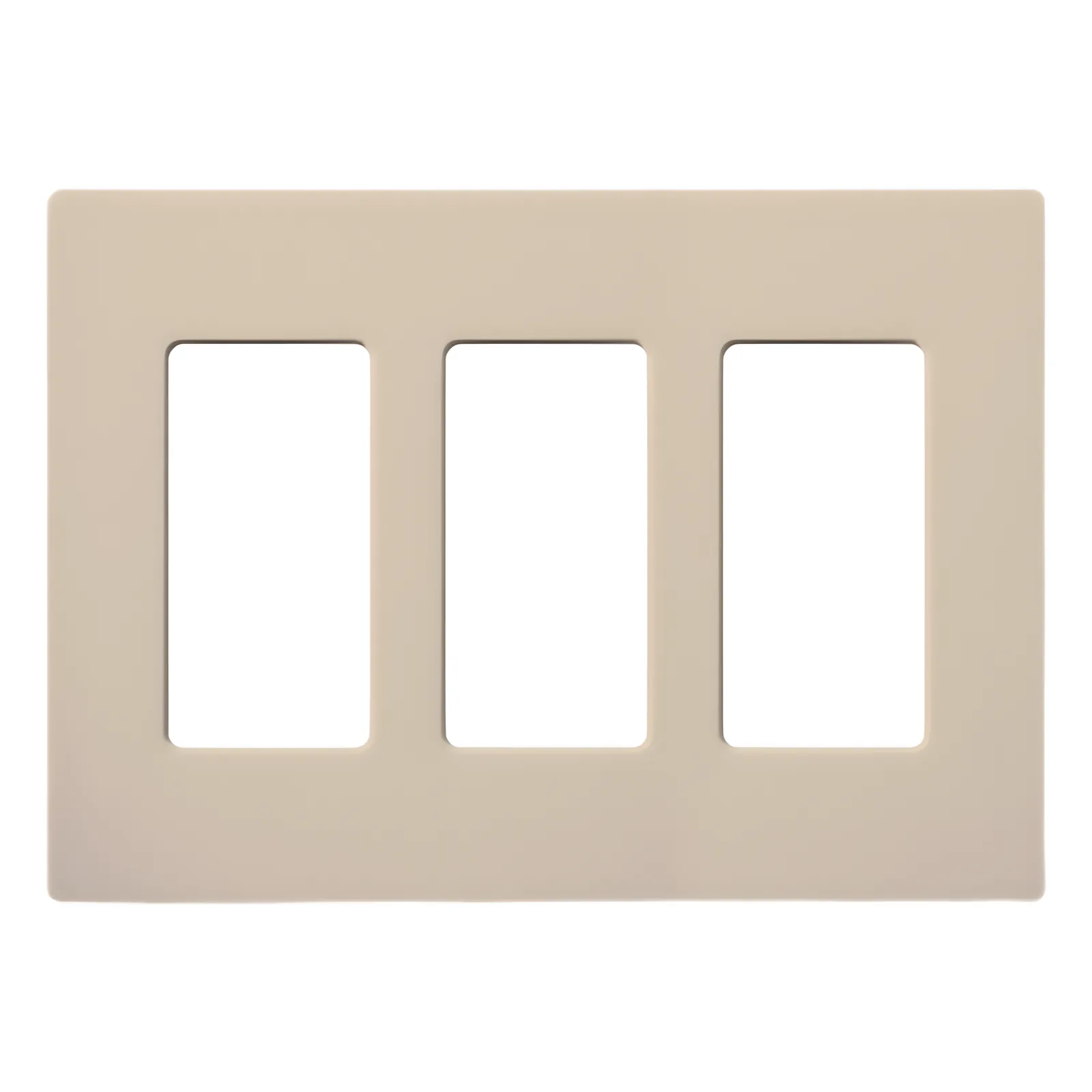 Placa de pared de 3 espacios sin tornillos visibles, acabado satinado color taupe, para atenuadores, apagadores y controles Lutron de estilo Designer