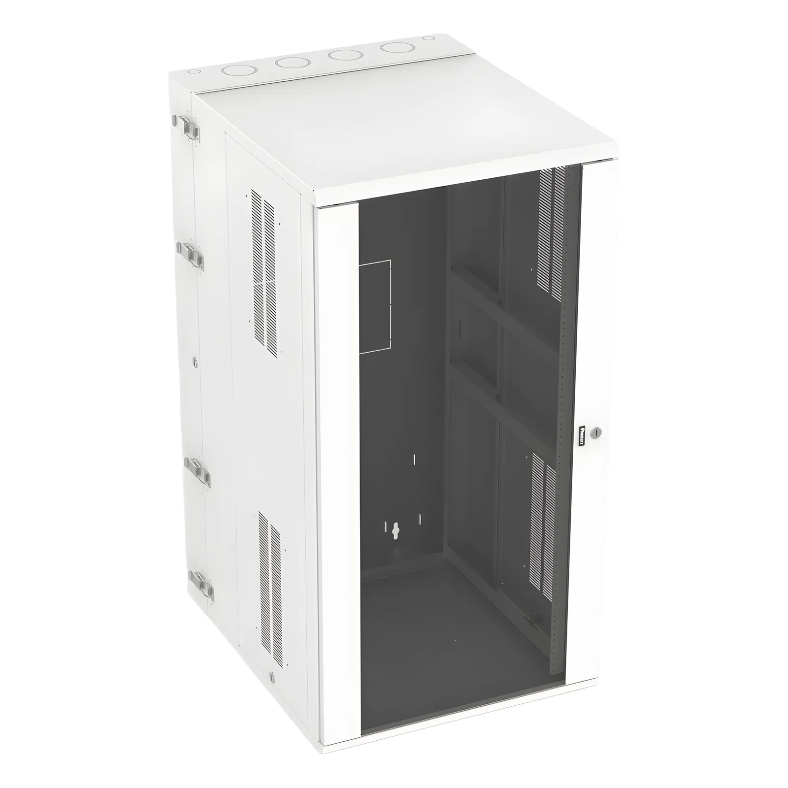 Gabinete PanZone de Montaje en Pared, de 19in, Puerta con Ventana de Seguridad, 26 UR, 762mm de Profundidad, Color Blanco