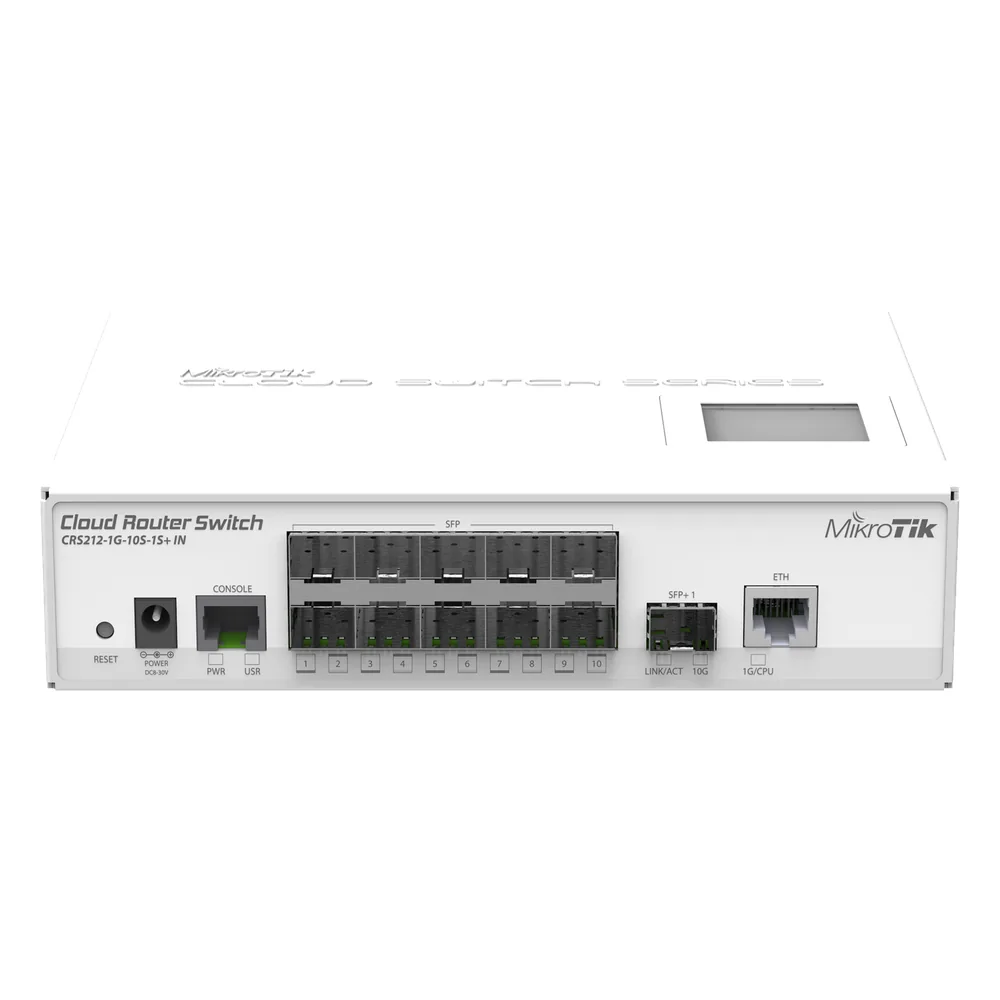 (CRS212-1G-10S-1S+IN) Cloud Router Switch Capa 3, 10 Puertos SFP, 1 SFP+ (Escritorio)