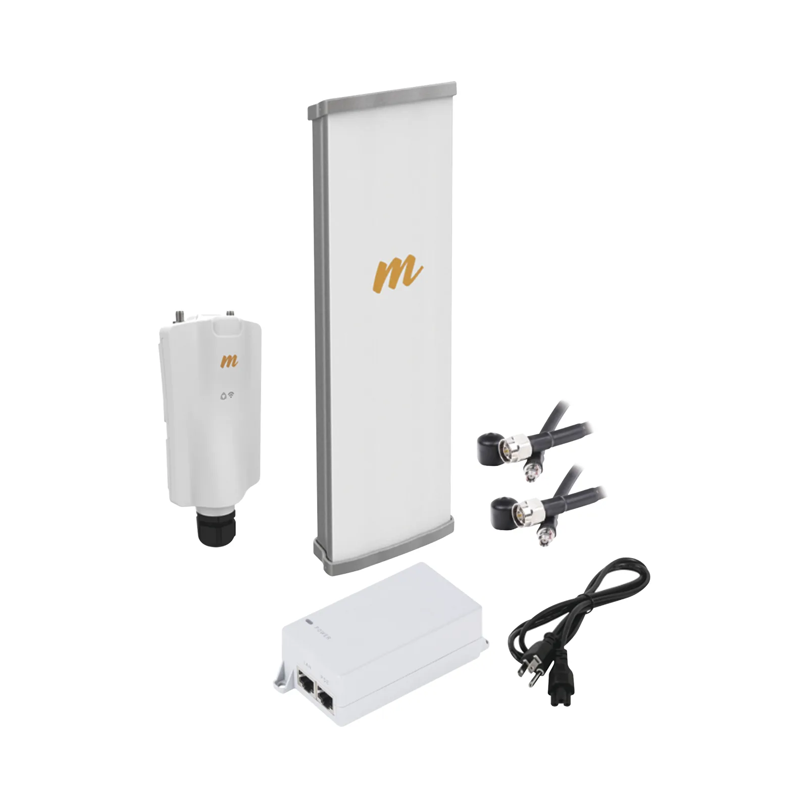Kit de radio A5x con antena N545X4, 4.9 a 6.4 GHz, 700 Mbps, hasta 64 usuarios concurrentes, Monitoreo a travez de la nube, incluye jumper, PoE24V, cable de alimentación y montaje