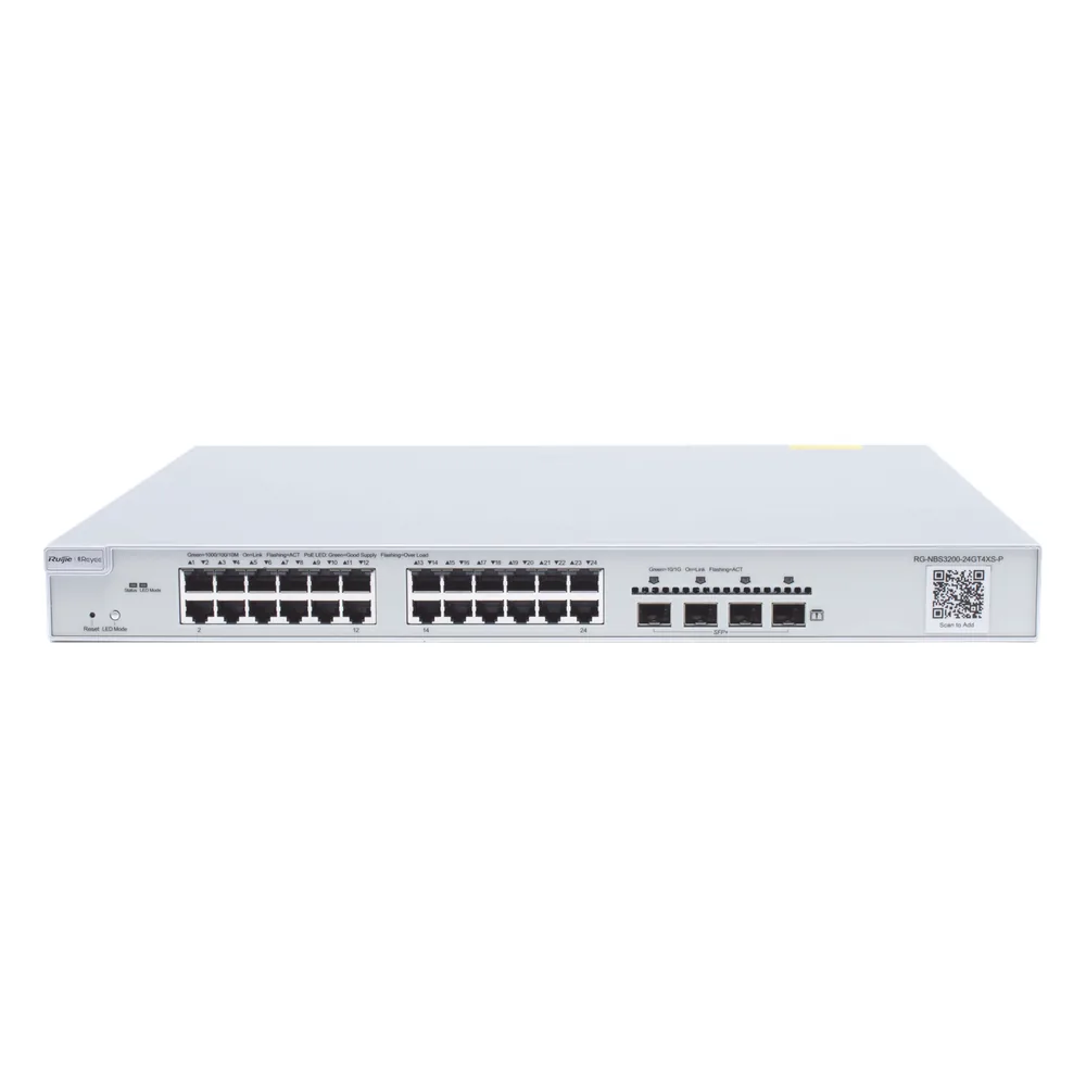 Switch Administrable PoE Capa 2+ Plus, con 24 puertos Gigabit PoE 802.3af/at + 4 SFP+ para fibra 10Gb, gestión gratuita desde la nube, 370w