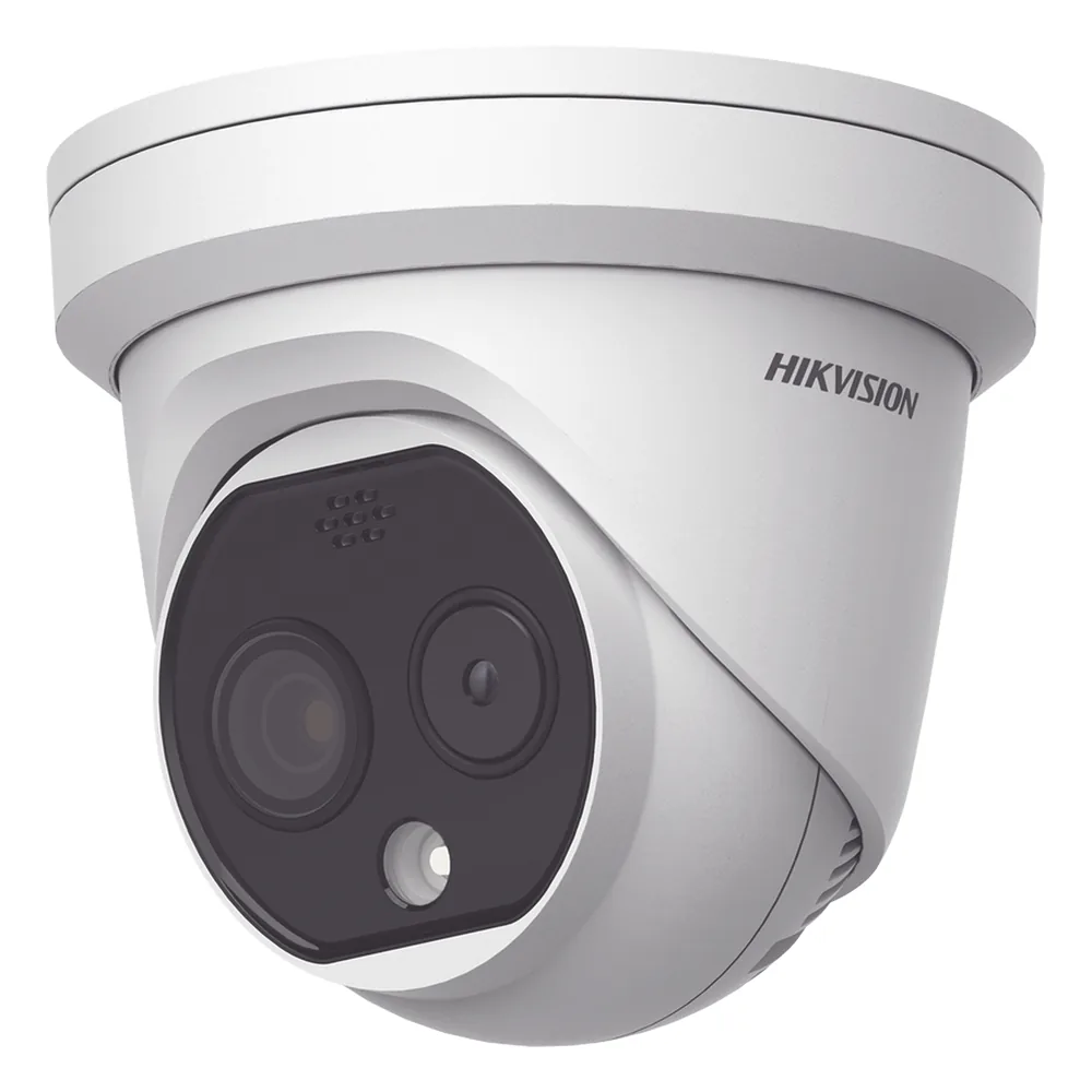 Turret IP Dual / Térmica 1.8 mm (160 x 120) / Óptico 2 mm (4 Megapixel) / Detección de Personas 53 mts / 15 mts IR / Exterior IP67 / PoE / Termométrica / Detección de Temperatura / Sirena y Luz / Micro SD 32 GB Incluida
