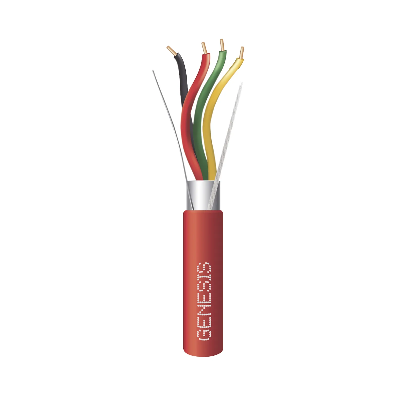 Bobina de 152 Metros (500 Pies) de Alambre / 4x18 AWG / Riser / Blindado / Tipo FPLR / Color Rojo / Para Aplicaciones en Sistemas de Detección de Incendio y Sistemas de Evacuación