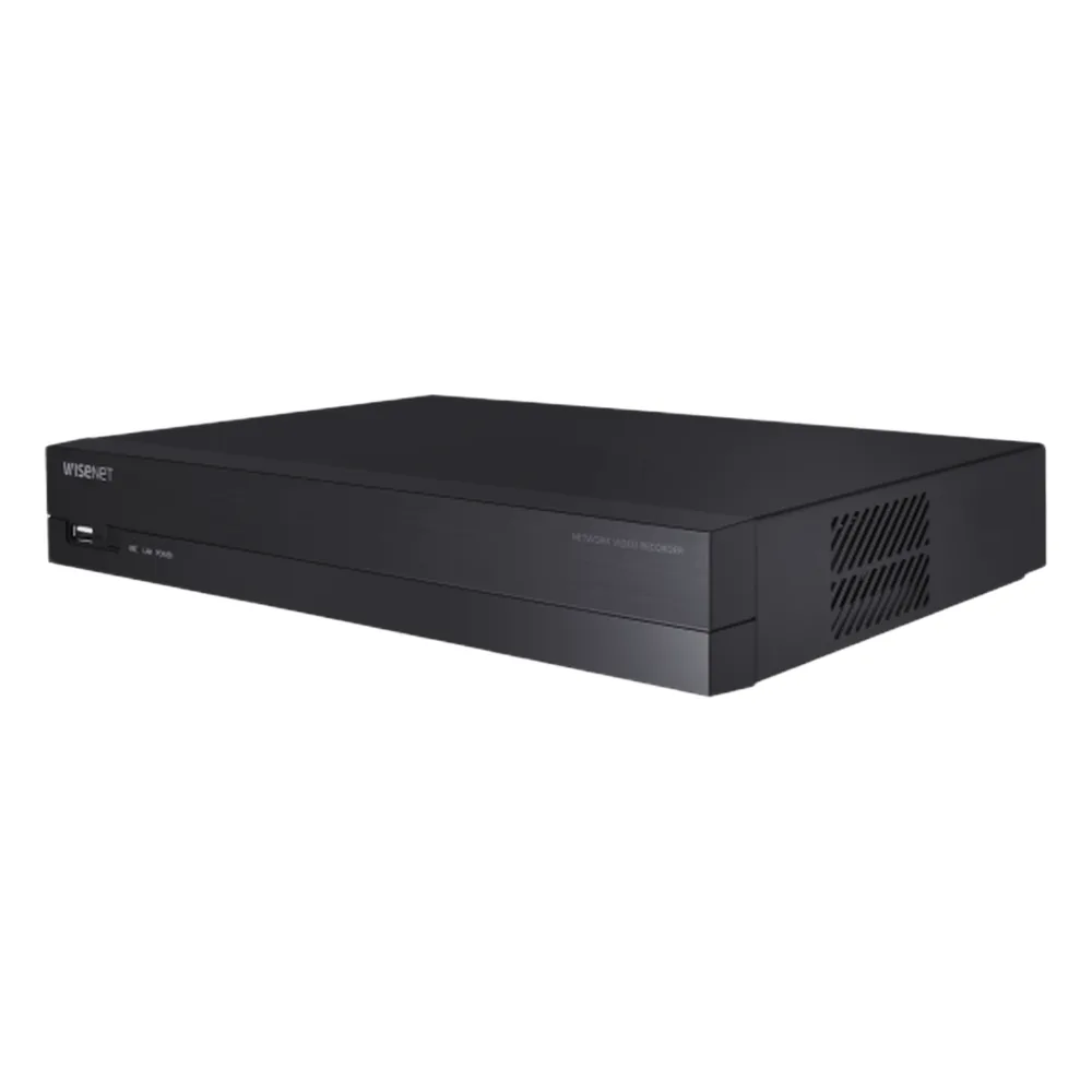 NVR 8 Megapíxel / 4 canales, 4 puertos PoE / H.265 & WiseStream / P2P Wisenet / Entradas y Salidas de Alarma