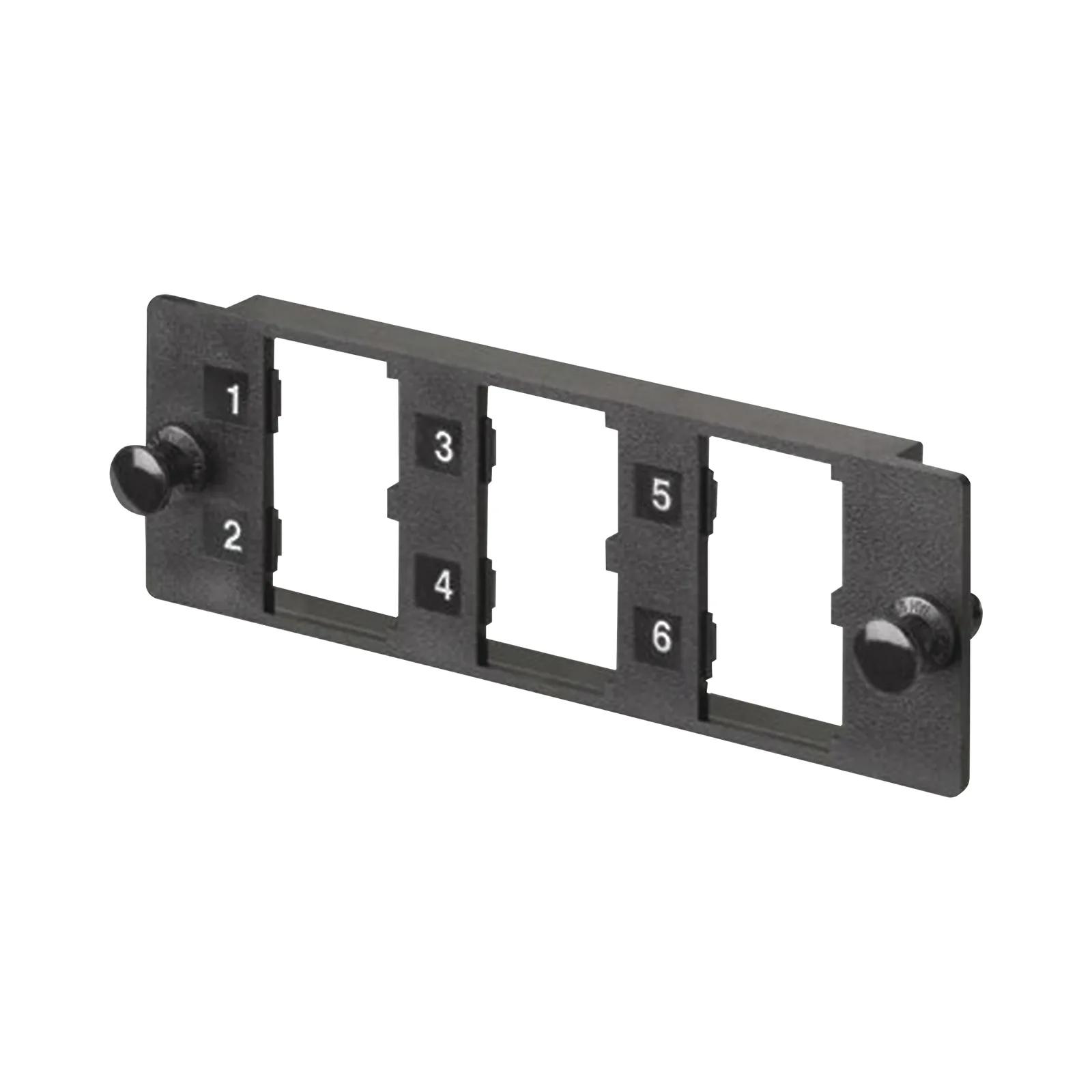 Placa Modular FAP de 6 Puertos Mini-Com, Acepta Módulos de Fibra Óptica, Cobre o Audio y Video, Color Negro