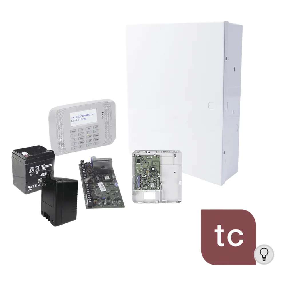 Kit de alarma con panel de 8 zonas cableadas y hasta 40 inalámbricas, comunicador IP/4G y monitoreo Total Connect