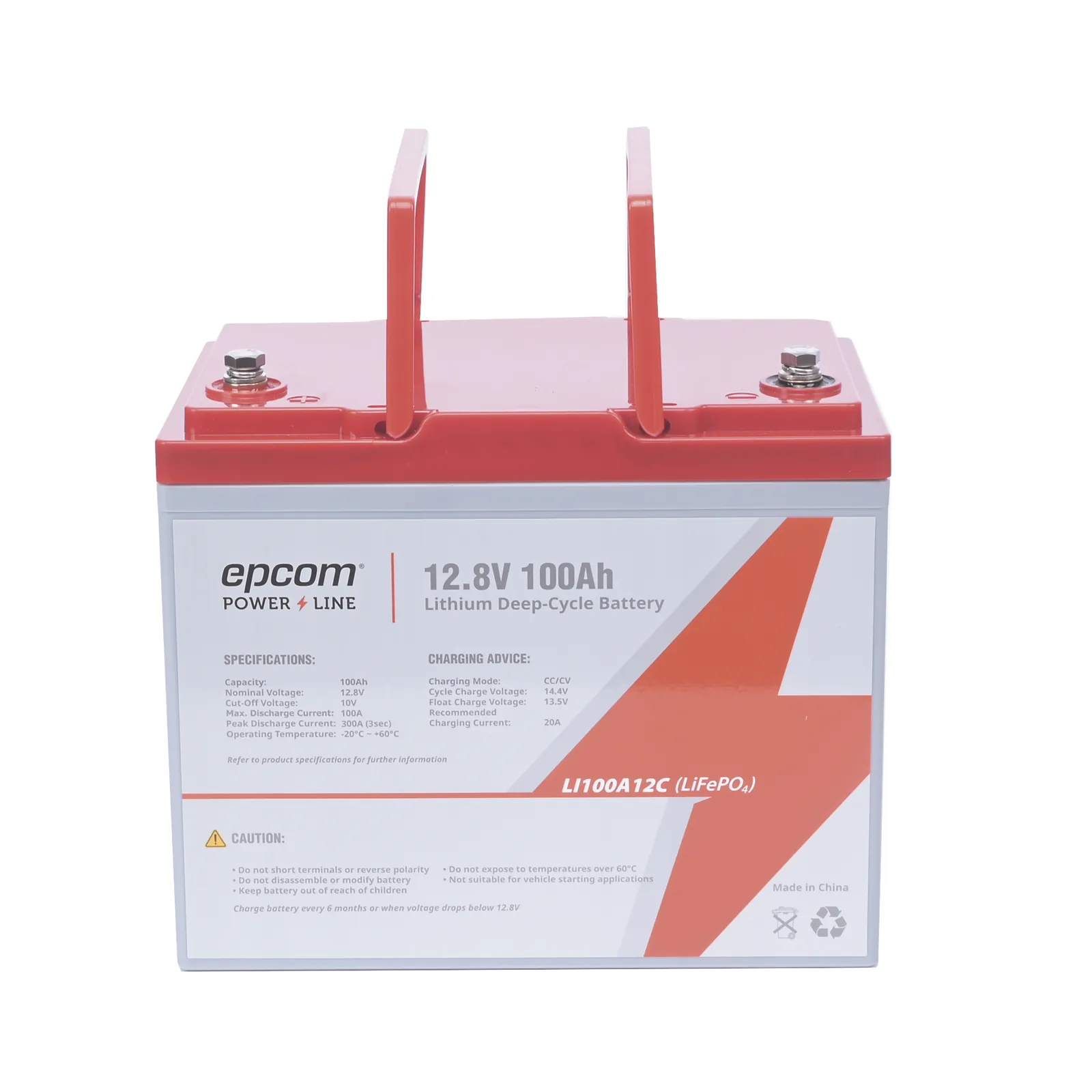 Batería de Litio Ciclo Profundo, 12.8 Vcc 100Ah (LiFePO4 de Celdas Cilíndricas) , Solar, Marina, Máximo 100 A de Descarga