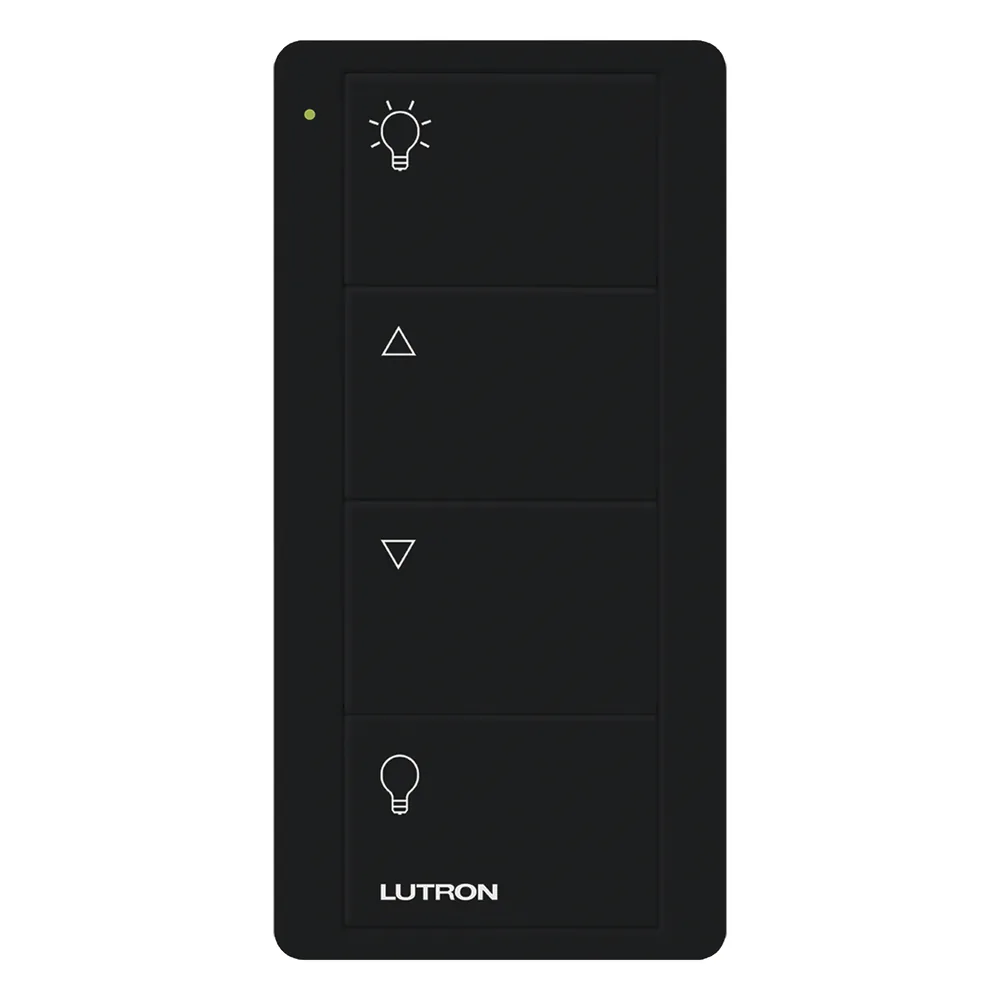 Control Pico inalámbrico de 4 botones para zona de iluminación con encendido, subir, bajar y apagado, negro brillante, compatible con Caseta Wireless y RA2 Select