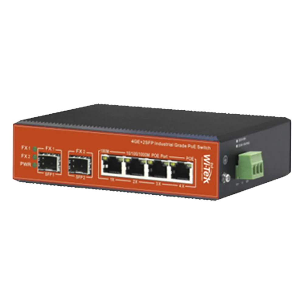 Switch Industrial PoE++ y pasivo de 24V, no administrable con 6 puertos Gigabit + 2 SFP combo