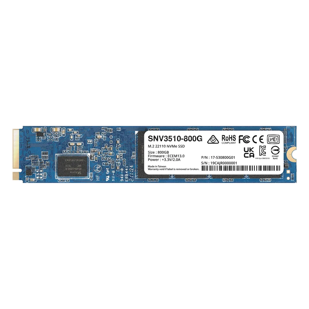 SSD NVMe M.2 SNV3410/3510 | SSD 800GB | Alto Rendimiento 400000 IOPS Lectura | 70000 IOPS Escritura | Resistencia 1022 TBW | Protección de Datos Integral | Análisis de Vida Útil | Diseñada para Sistemas Synology.